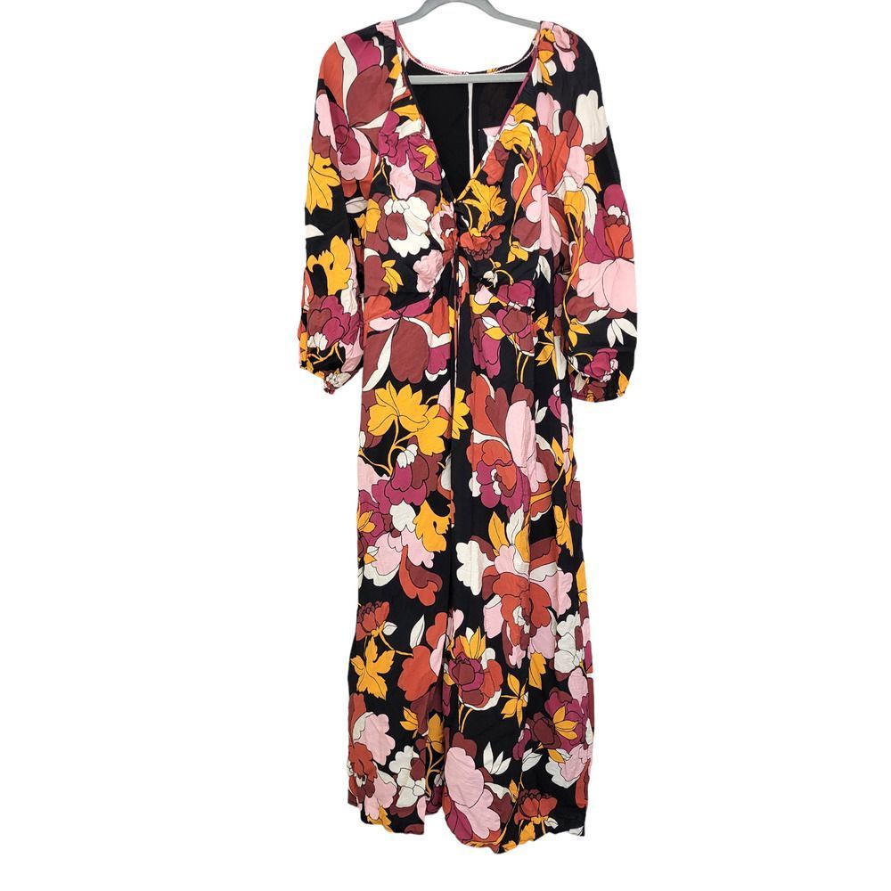 Anthropologie Maeve Fall Floral Long Midi 3/4 Puff Sleeve Dress US 18W - Picture 2 of 12